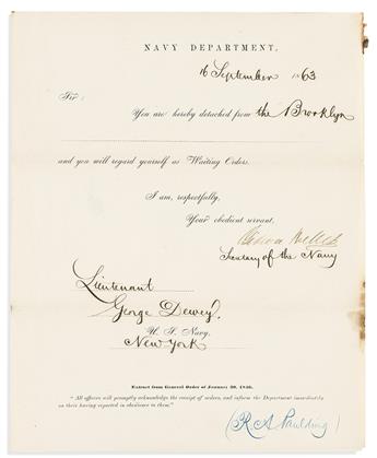 (CIVIL WAR.) WELLES, GIDEON. Two partly-printed Documents Signed, as Secretary of the Navy, to an unnamed sailor.